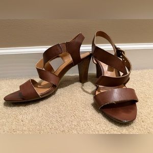 Kim Rodgers Strappy Sandle Heels w/ Gold Buckle | Color: Brown | Size 8M